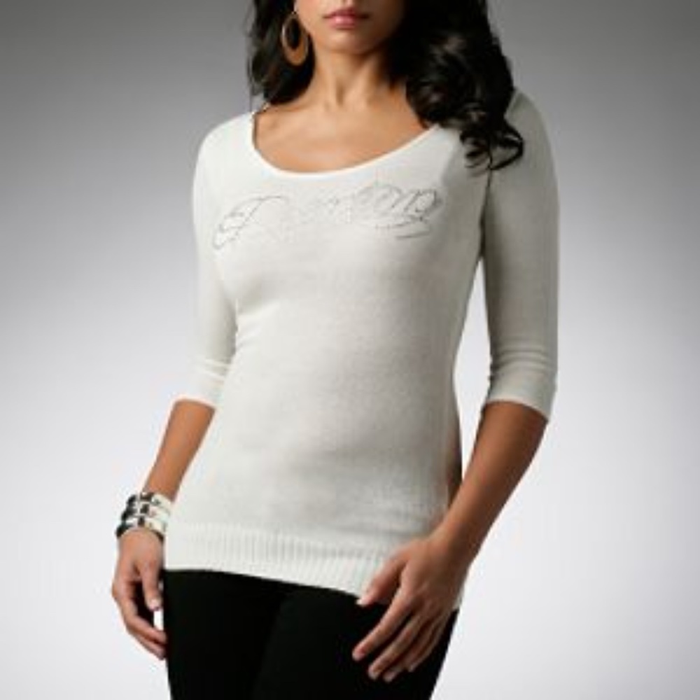 NEW  Dereon Y2K  Rhinestone logo sweater 3/4 sleeve  PLUS SIZE 1X 14 16